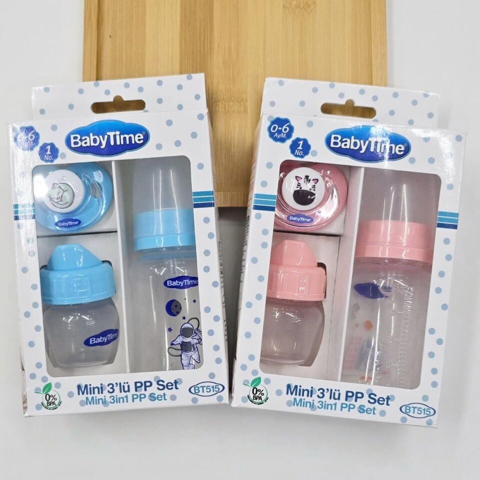 Mini 3'lü plastik biberon emzik seti