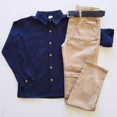 Terry kids keten pantolonlu gömlekli takım