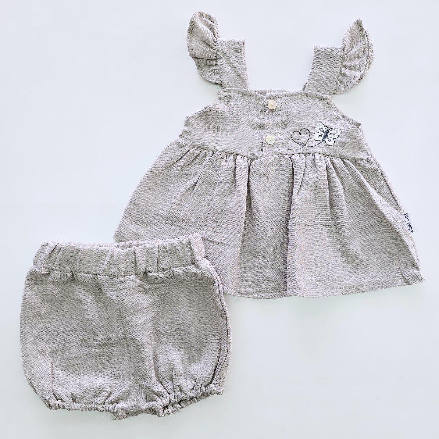Minamino baby kelebek nakışlı müslin takım