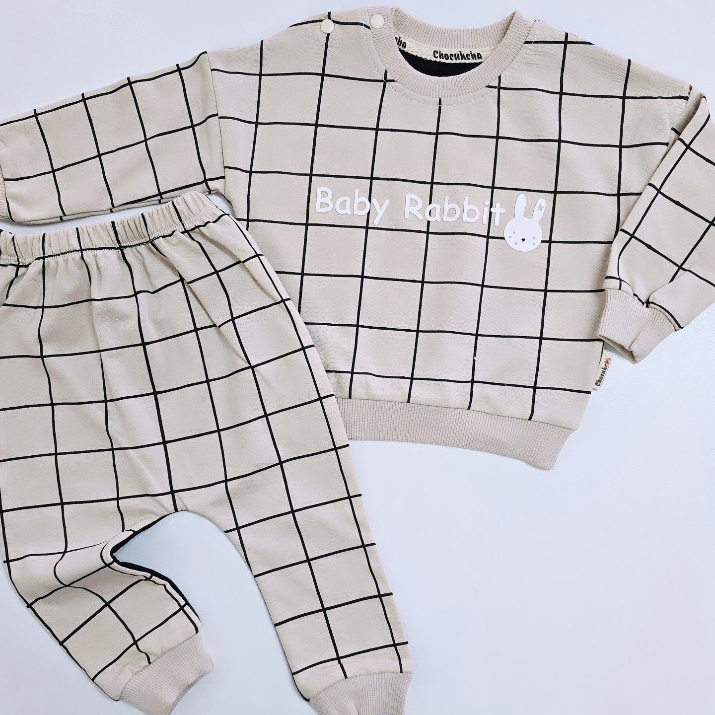 Chocukcha baby kareli çizgili tavşanlı takım