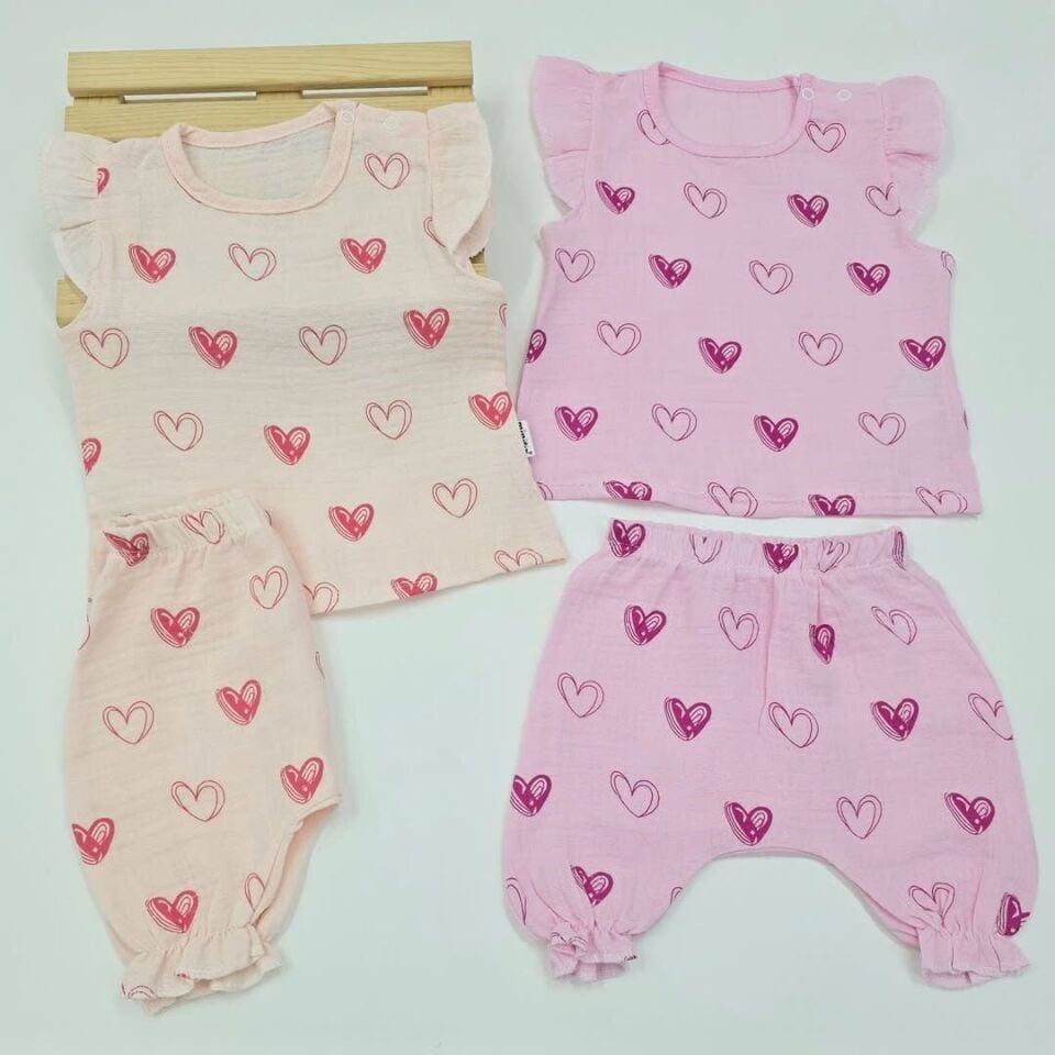 Minitix Kalpli şortlu müslin takım 6-9-12-18-24 ay 9-12 ay (80 cm) - pembe