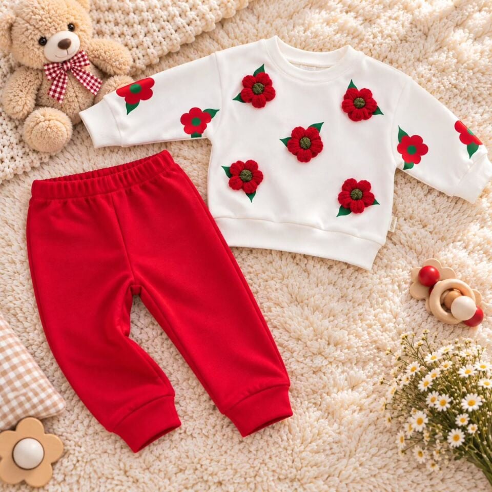 Örme papatyalı penye takım 6-9-12-18 AY