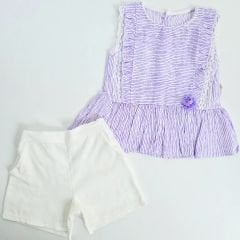 Becol kids prenses çizgili tunik cepli şortlu takım