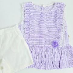Becol kids prenses çizgili tunik cepli şortlu takım