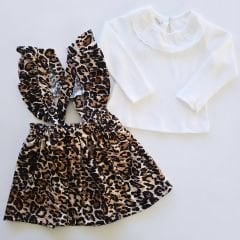 Ay city kids dantelli badili askılı leoparlı elbise