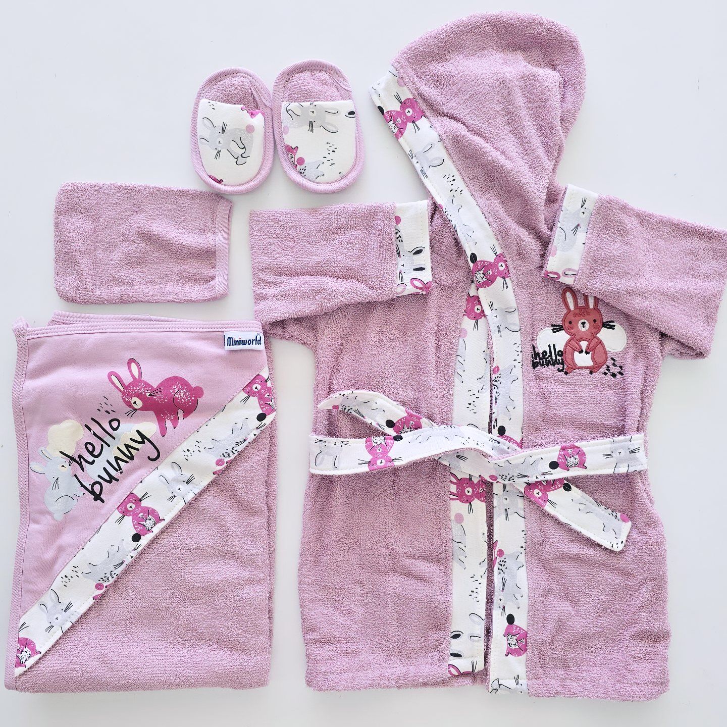 Miniworld baby bebek havlu bornoz seti lila
