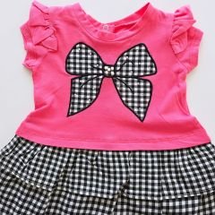 Neon baby taşlı fiyonklu elbise