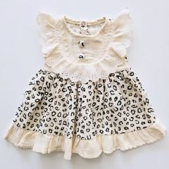 Minicix baby dantel yakalı leoparlı müslin elbise