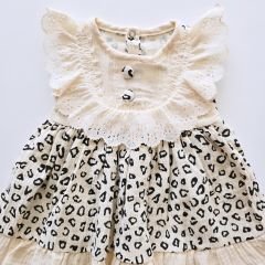 Minicix baby dantel yakalı leoparlı müslin elbise