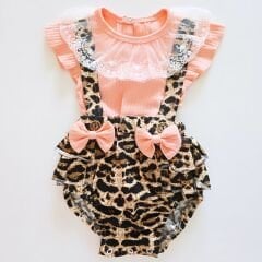 Tufitto baby badili askılı çıtçıtlı leoparlı elbise
