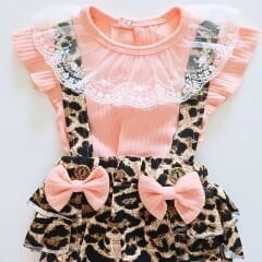 Tufitto baby badili askılı çıtçıtlı leoparlı elbise