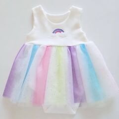 Nayinom baby gökkuşağı desenli tütülü çıtçıtlı badi elbise
