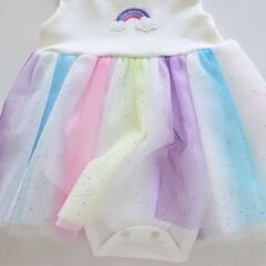 Nayinom baby gökkuşağı desenli tütülü çıtçıtlı badi elbise