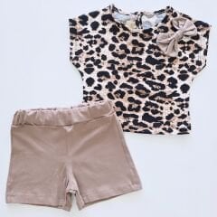 Deco baby leoparlı şortlu takım