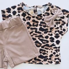 Deco baby leoparlı şortlu takım
