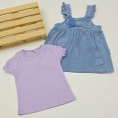 Baby buu Ayrı badili fiyonlu esnek kot elbise 6-9-12-18-24 ay