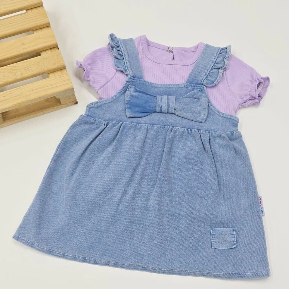 Baby buu Ayrı badili fiyonlu esnek kot elbise 6-9-12-18-24 ay 18-24 ay (92 cm)