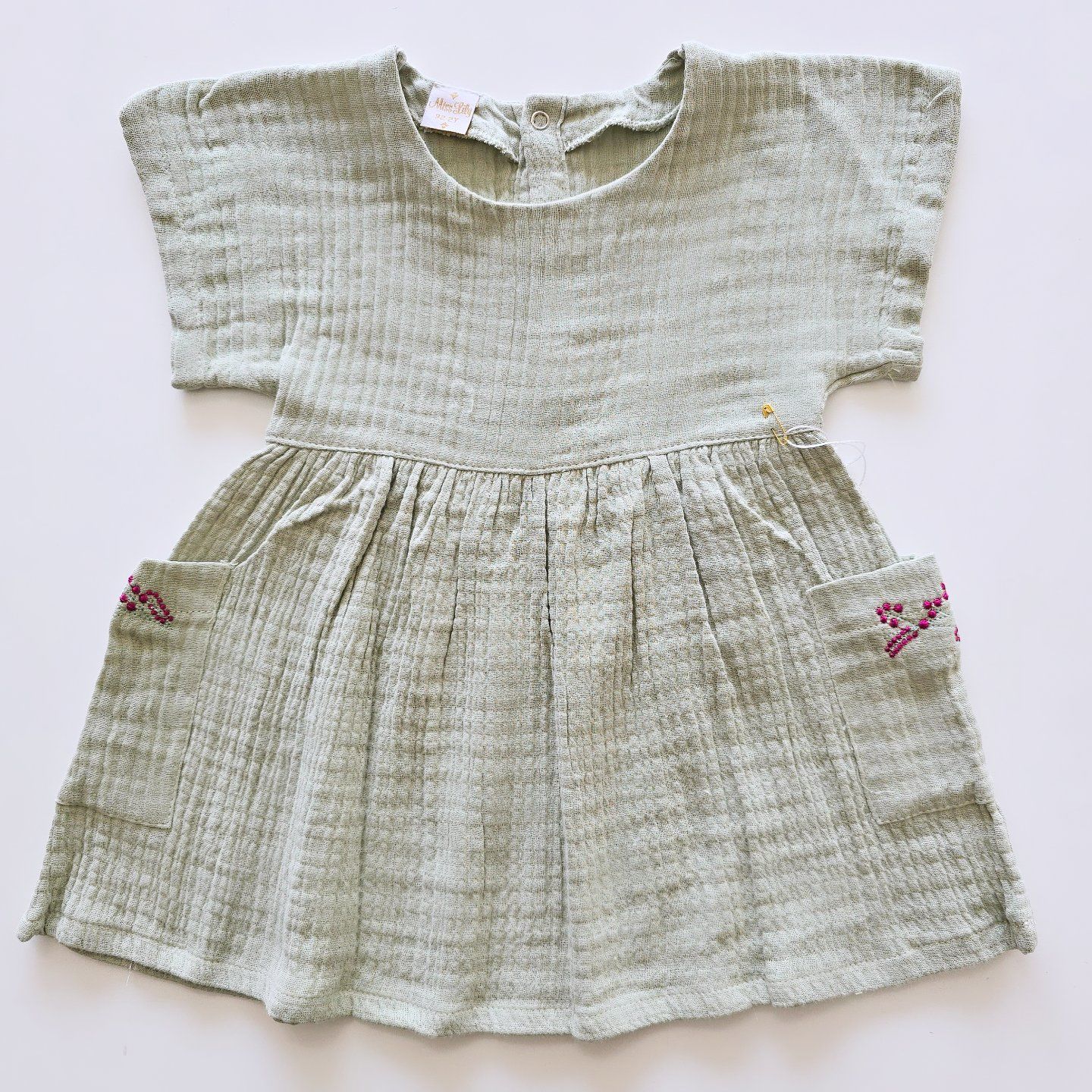 Miss lily kids çiçek nakışlı cepli müslin elbise