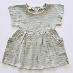 Miss lily kids çiçek nakışlı cepli müslin elbise