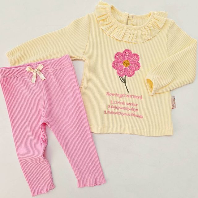 Çojuxs baby papatya nakışlı fırfırlı takım pembe