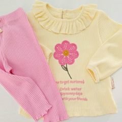 Çojuxs baby papatya nakışlı fırfırlı takım pembe