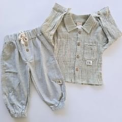 Wow colors baby altı dokuma üstü müslin gömlekli takım