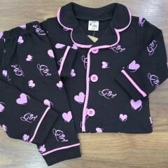 Kalpli önden düğmeli pijama takım