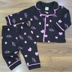 Kalpli önden düğmeli pijama takım