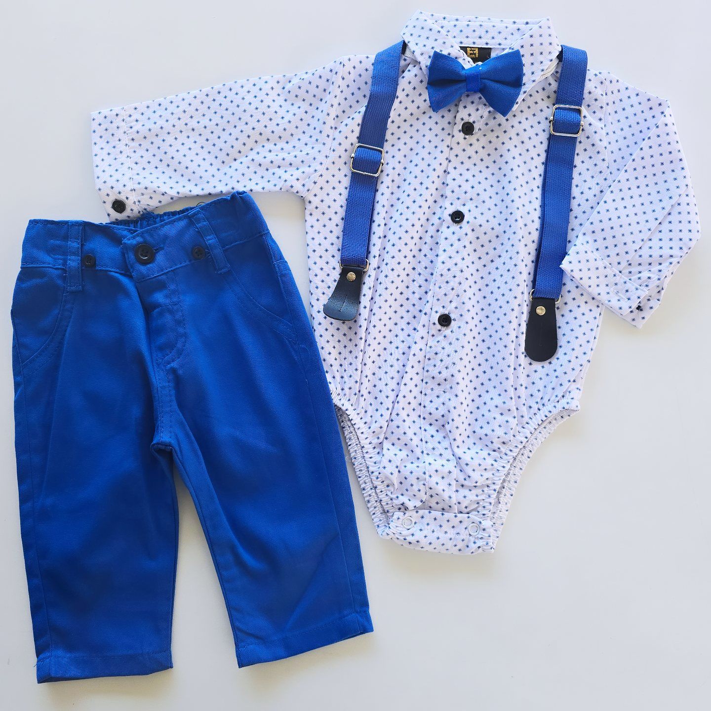 Efbey baby çıtçıtlı gömlekli askılı takım