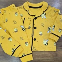 Arılı önden düğmeli pijama takım