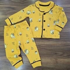 Arılı önden düğmeli pijama takım