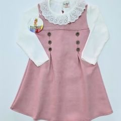 İncilay kids yakası dantelli badili süet elbise