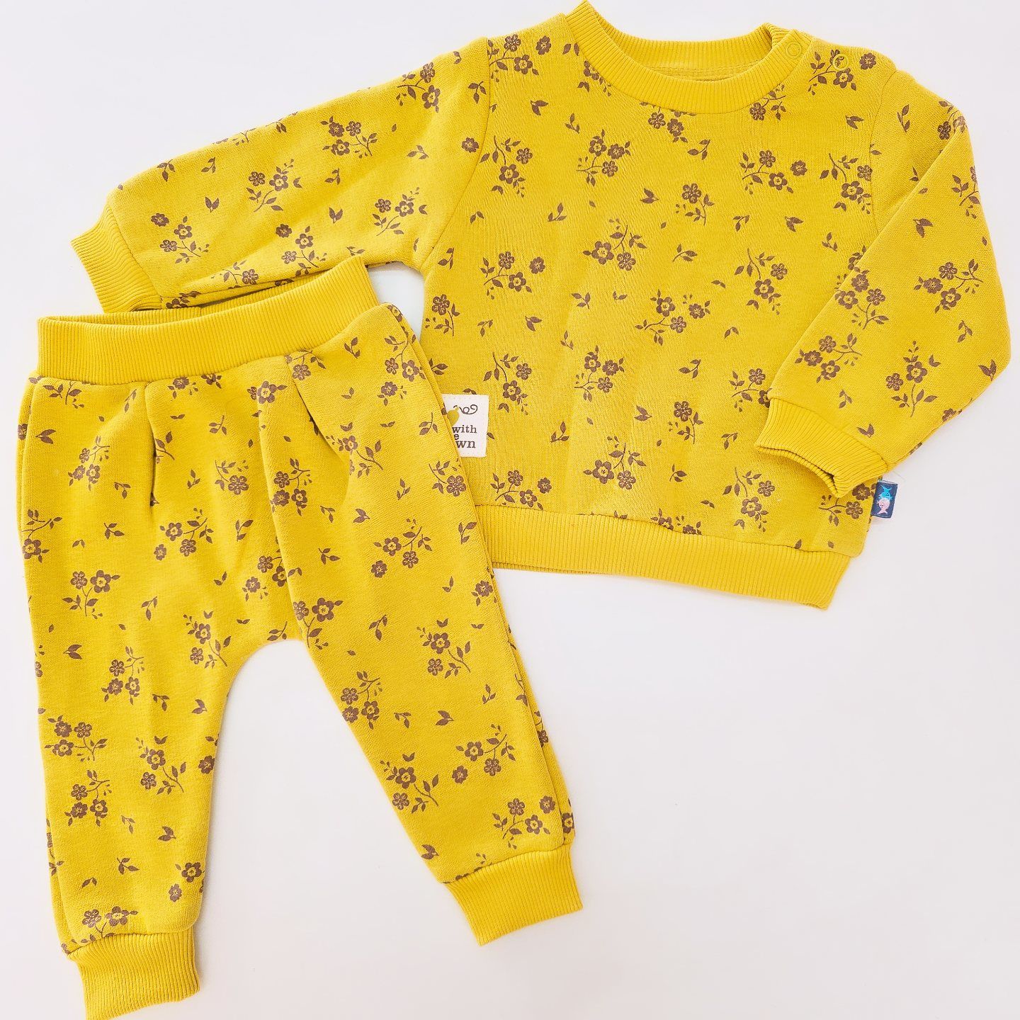 Nazar baby çiçekli 3ip şardonlu kışlık takım sarı