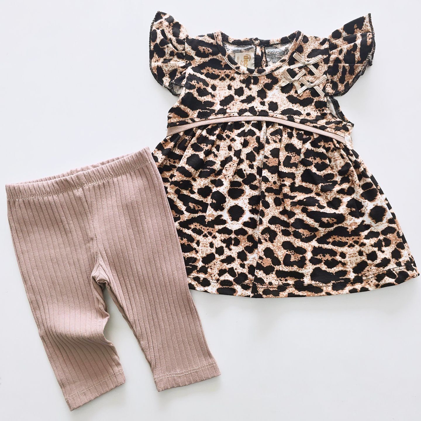 Deco baby leoparlı fitilli taytlı takım