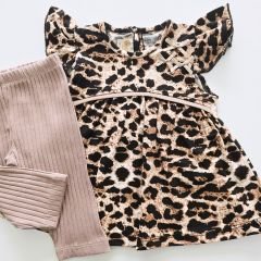 Deco baby leoparlı fitilli taytlı takım