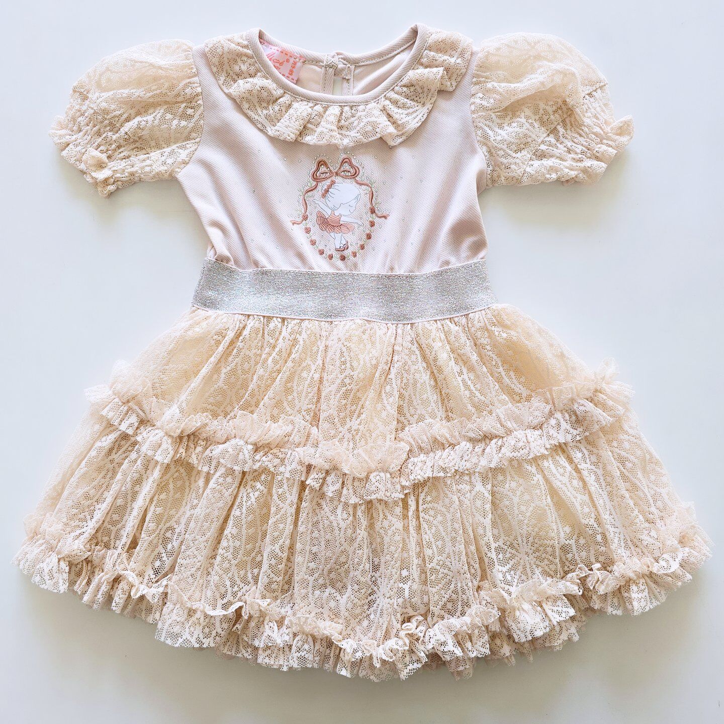 Misse kids simli lastikli dantelli elbise