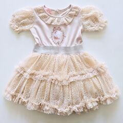 Misse kids simli lastikli dantelli elbise