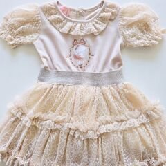 Misse kids simli lastikli dantelli elbise
