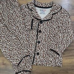 Leoparlı düğmeli pijama takım